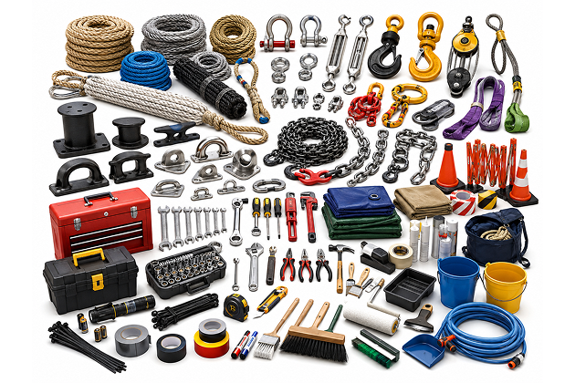 Deck stores ropes and maintenance tools for ships
