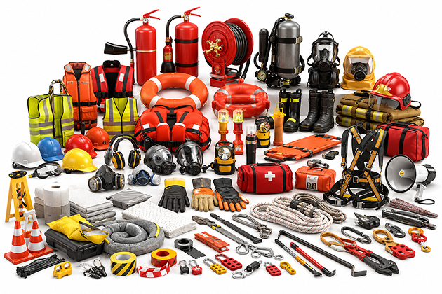Safety stores helmets and fire fighting equipment for ships