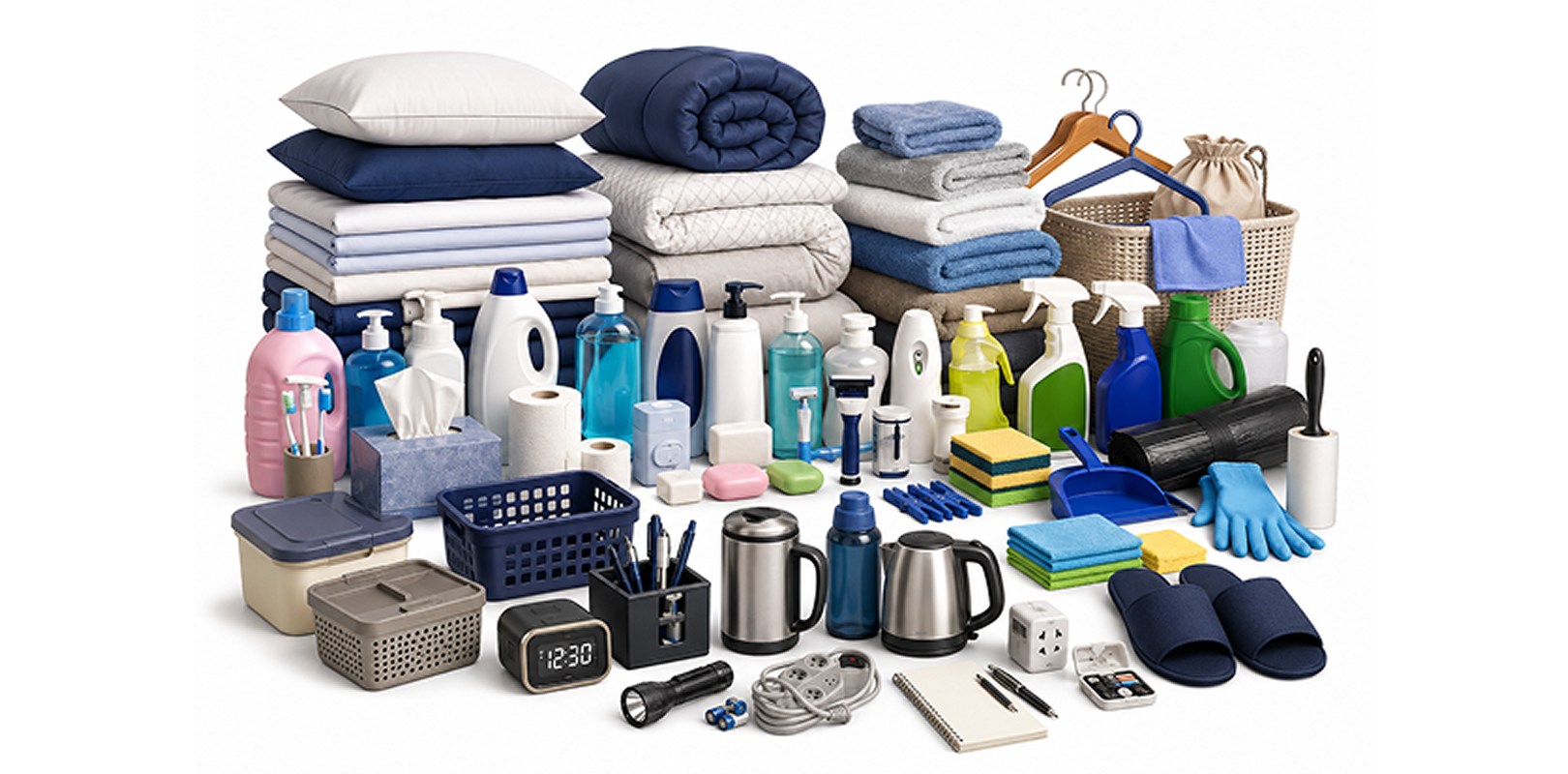 Cabin stores linens and housekeeping items