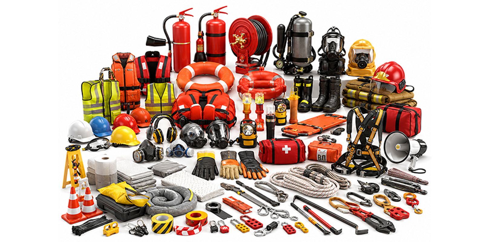 Safety stores helmets and fire fighting equipment